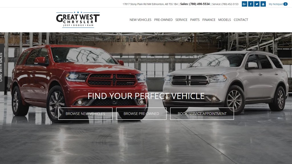 Great West Chrysler | 17817 Stony Plain Rd, Edmonton, AB T5S 1B4, Canada | Phone: (780) 483-5337