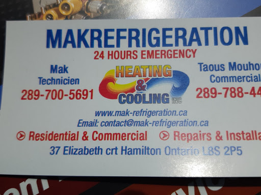 Mak refrigeration | 37 Elizabeth Ct, Hamilton, ON L8S 2P5, Canada | Phone: (289) 700-5691