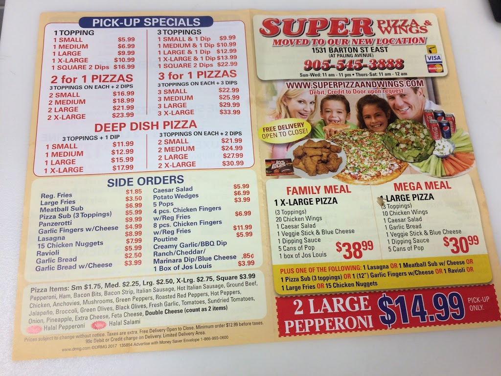 Super Pizza & Wings | 1531 Barton St E, Hamilton, ON L8H 2X5, Canada | Phone: (905) 545-3888