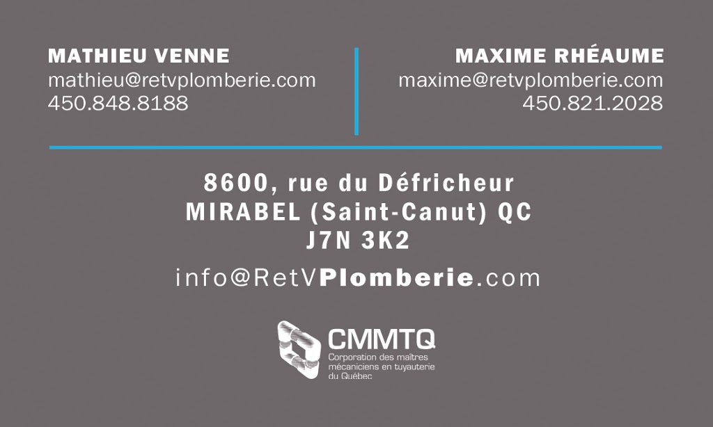 Rhéaume & Venne Plomberie Inc. | 8600 Du, Rue du Défricheur, Mirabel, QC J7N 3K2, Canada | Phone: (450) 848-8188