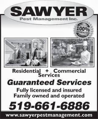 Sawyer Pest Management Inc. | 579 Rosecliffe Terrace, London, ON N6K 3Y2, Canada | Phone: (519) 661-6886