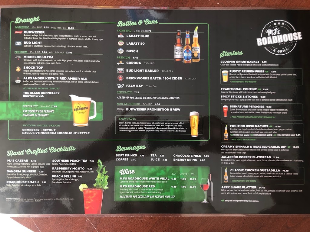 MJs Roadhouse | 269 Main St, Lucan, ON N0M 2J0, Canada | Phone: (519) 868-6565
