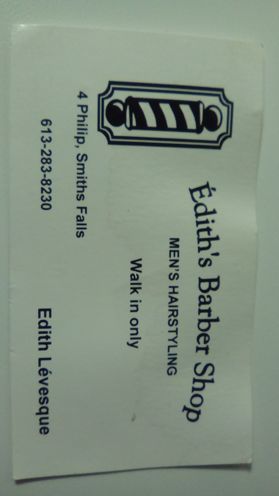 Édiths Barber Shop | 4 Philip St, Smiths Falls, ON K7A 3L6, Canada | Phone: (613) 283-8230