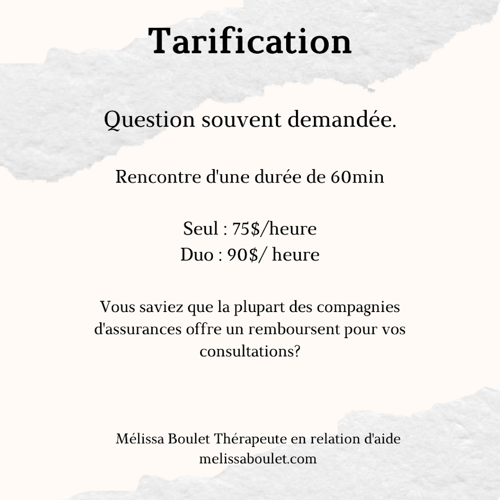 Mélissa Boulet Thérapeute en relation daide | 49 rue Du Pré, Saint-Christophe-dArthabaska, QC G6R 1R6, Canada | Phone: (819) 960-7761