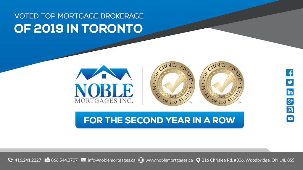 Noble Mortgages | 216 Chrislea Rd Unit 101, Woodbridge, ON L4L 8S5, Canada | Phone: (416) 241-2227