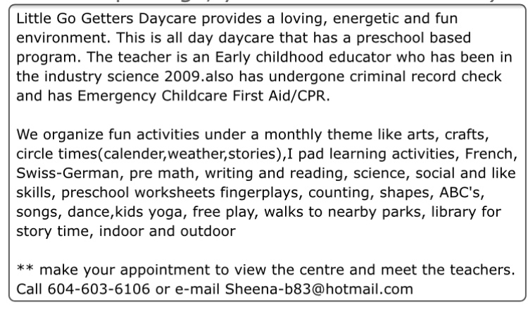 Little Go Getters Daycare | 10343 129 St, Surrey, BC V3T 3H1, Canada | Phone: (604) 603-6106