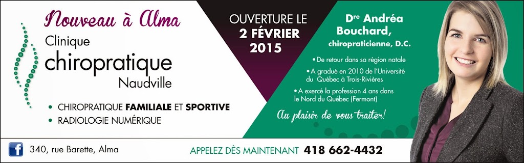 Clinique Chiropratique Naudville | 340 Rue Barrette, Alma, QC G8B 0C9, Canada | Phone: (418) 662-4432