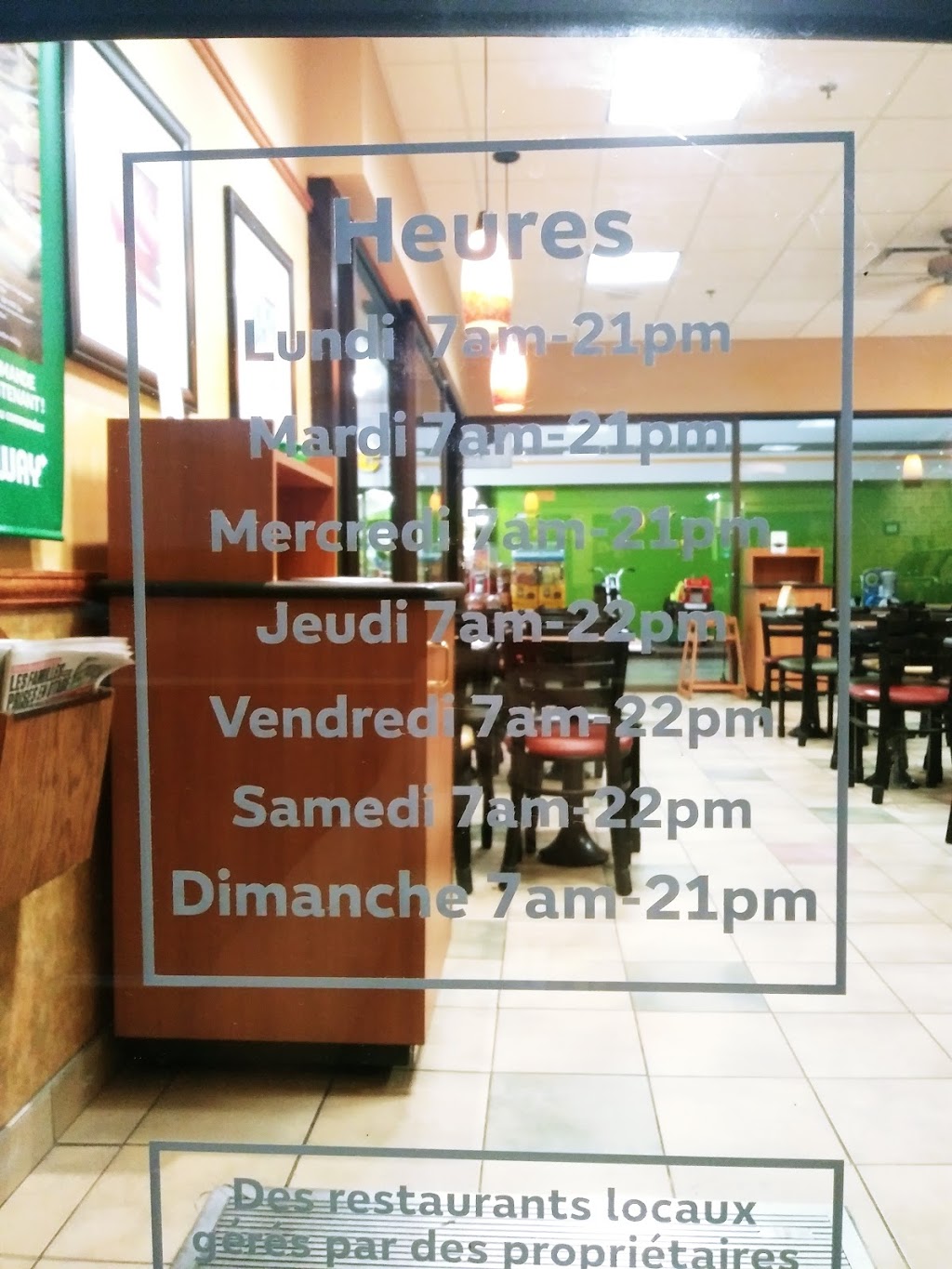 Restaurant SUBWAY | 1021 Avenue du Palais, Saint-Joseph-de-Beauce, QC G0S 2V0, Canada | Phone: (418) 397-2220