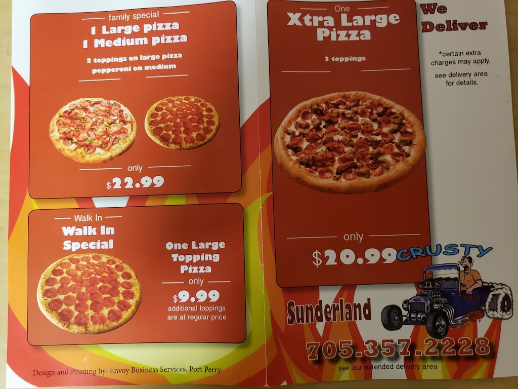 Crusty Pizza | 85 River St, Sunderland, ON L0C 1H0, Canada | Phone: (705) 357-2228