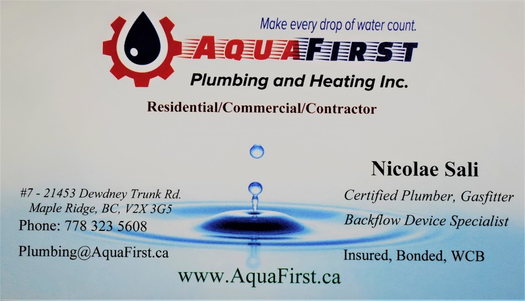 AquaFirst Plumbing & Heating Inc. | 21453 Dewdney Trunk Rd Unit 7, Maple Ridge, BC V2X 3G5, Canada | Phone: (778) 323-5608