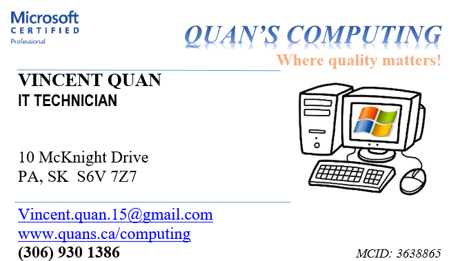 A COMPUTER SERVICES - QUANS COMPUTING | 10 McKnight Dr, Prince Albert, SK S6V 7Z7, Canada | Phone: (306) 930-1386