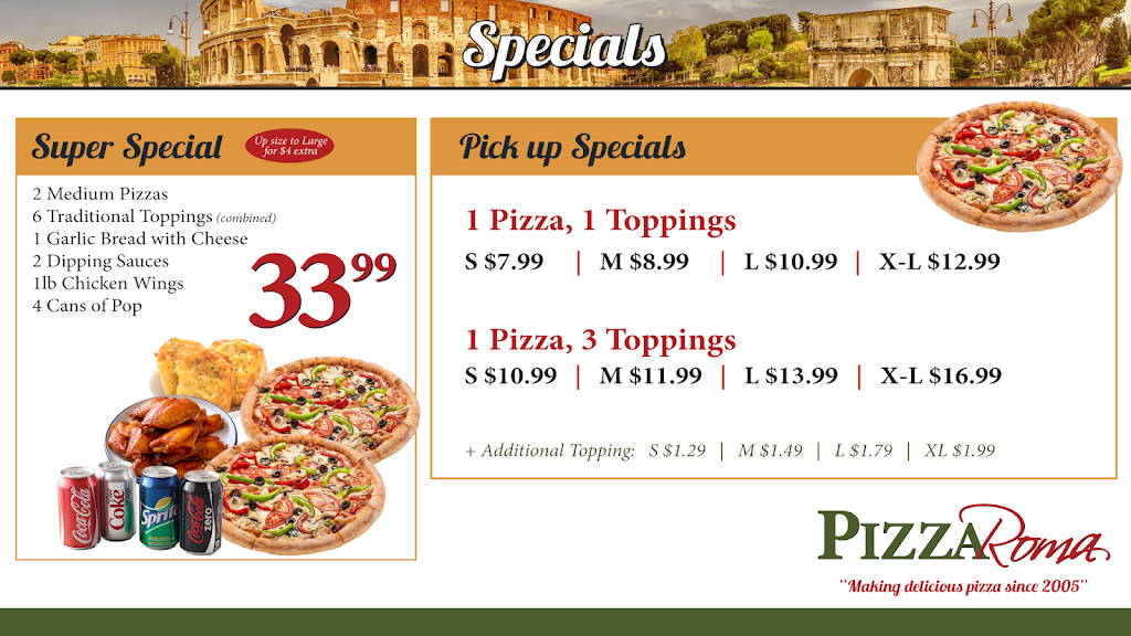 Pizza Roma | 825 Weber St E, Kitchener, ON N2H 1H5, Canada | Phone: (519) 744-4242
