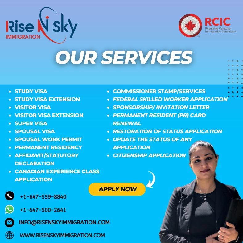 Rise N Sky Immigration | 2 County Ct Blvd 4TH FLOOR, SUITE 449, Brampton, ON L6W 3W8, Canada | Phone: (647) 500-2641