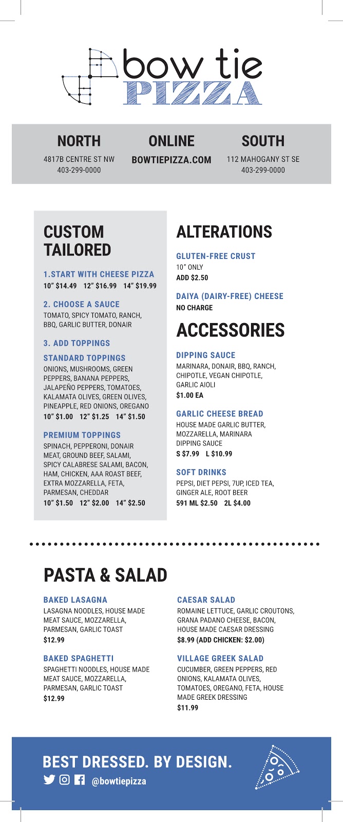 Bow Tie Pizza | 112 Mahogany St, Calgary, AB T3M 2R2, Canada | Phone: (403) 299-0000