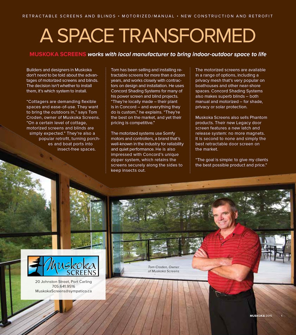 Muskoka Screens | 1257 Milford Bay Rd, Milford Bay, ON P0B 1E0, Canada | Phone: (705) 641-9516