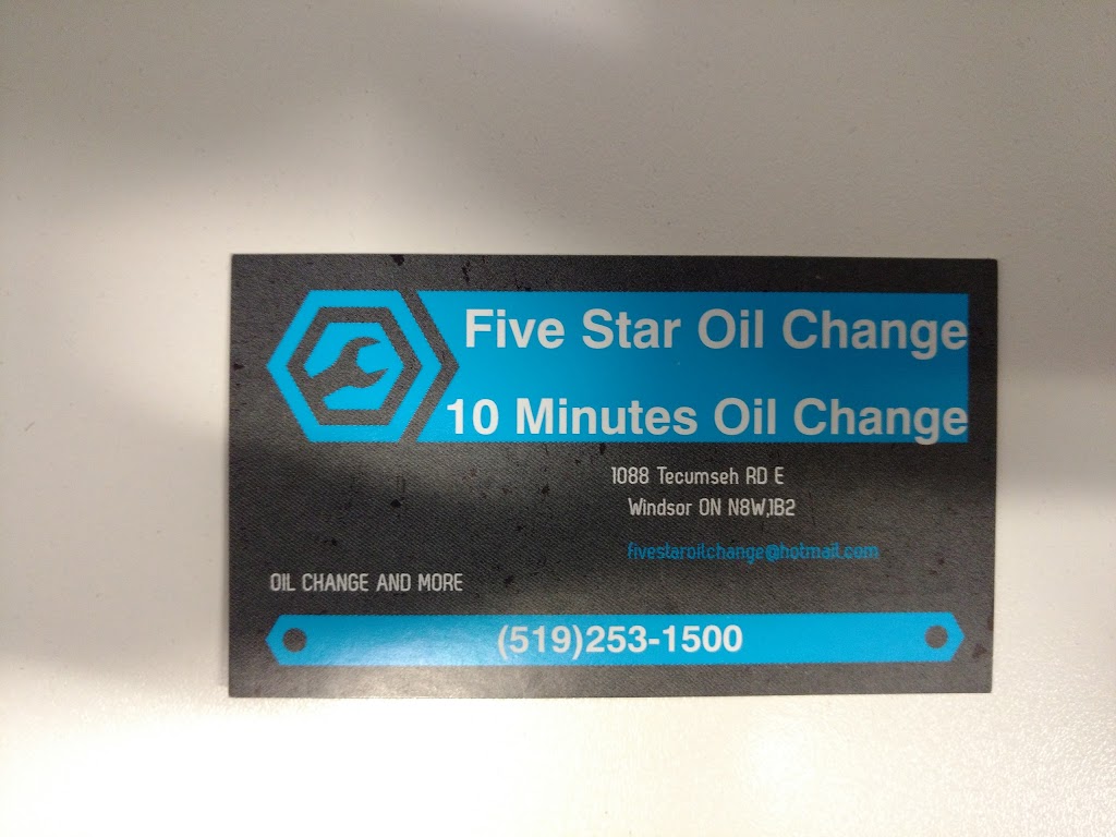 Five star oil change | 1088 Tecumseh Rd E, Windsor, ON N8W 1B2, Canada | Phone: (519) 253-1500