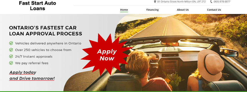 Fast start auto loans | 81 Ontario St N, Milton, ON L9T 2T2, Canada | Phone: (416) 433-0971