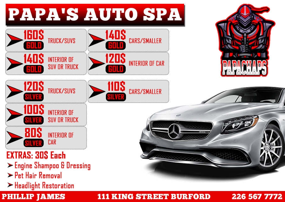 PaPas Auto Spa | 111 King St, Burford, ON N0E 1A0, Canada | Phone: (226) 567-7772
