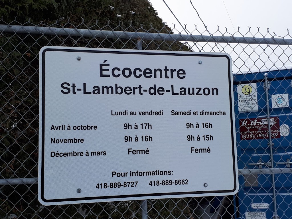 Saint-Lambert-de-Lauzon Ecocentre | 515 Rue Saint-Aimé, Saint-Lambert-de-Lauzon, QC G0S 2W0, Canada | Phone: (418) 889-8727
