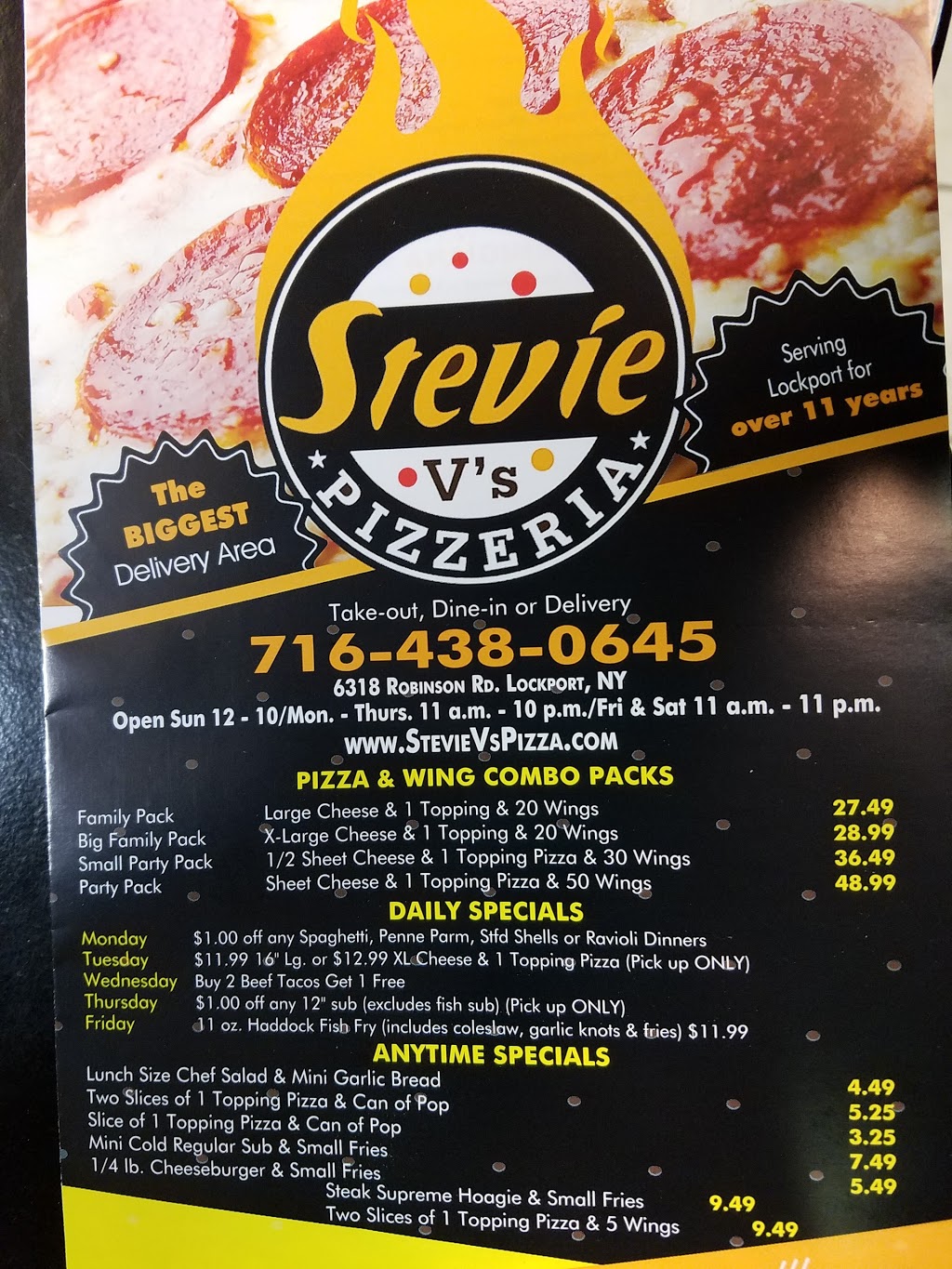 Stevie Vs Pizzeria | 6318 Robinson Rd, Lockport, NY 14094, USA | Phone: (716) 438-0645