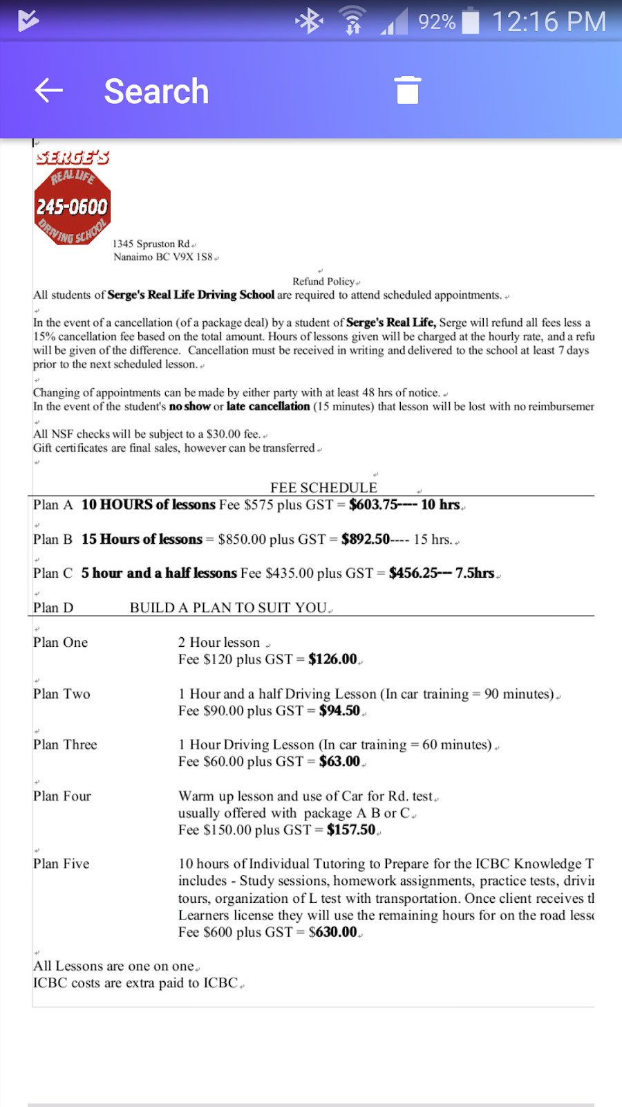 Serges Real Life Driving School | 1345 Spruston Rd, Nanaimo, BC V9X 1S8, Canada | Phone: (250) 245-0600