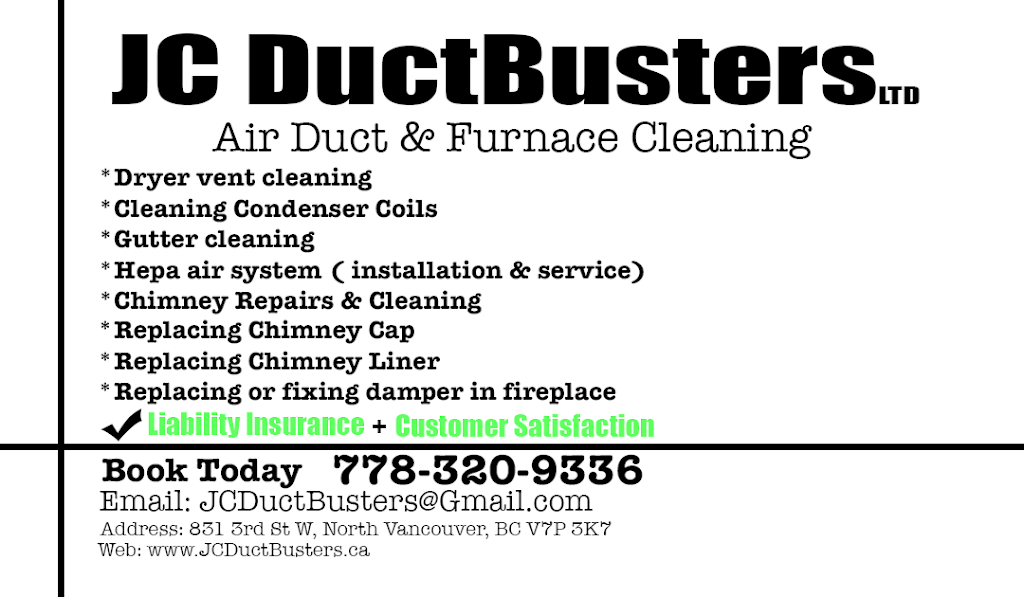 JC DuctBusters Ltd | 2591 Panorama Dr, Coquitlam, BC V3E 2Y6, Canada | Phone: (778) 320-9336