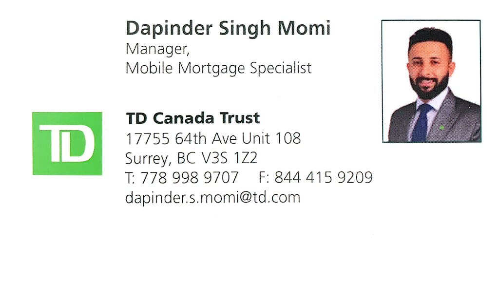 Dapinder Momi Mobile Mortgage Specialist | 17755 64 Ave, Surrey, BC V3S 1Z2, Canada | Phone: (778) 998-9707