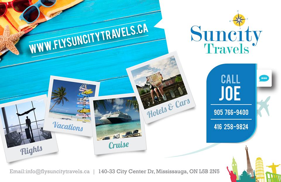 Suncity Travels | 33 City Centre Dr #140, Mississauga, ON L5B 2N5, Canada | Phone: (905) 766-9400