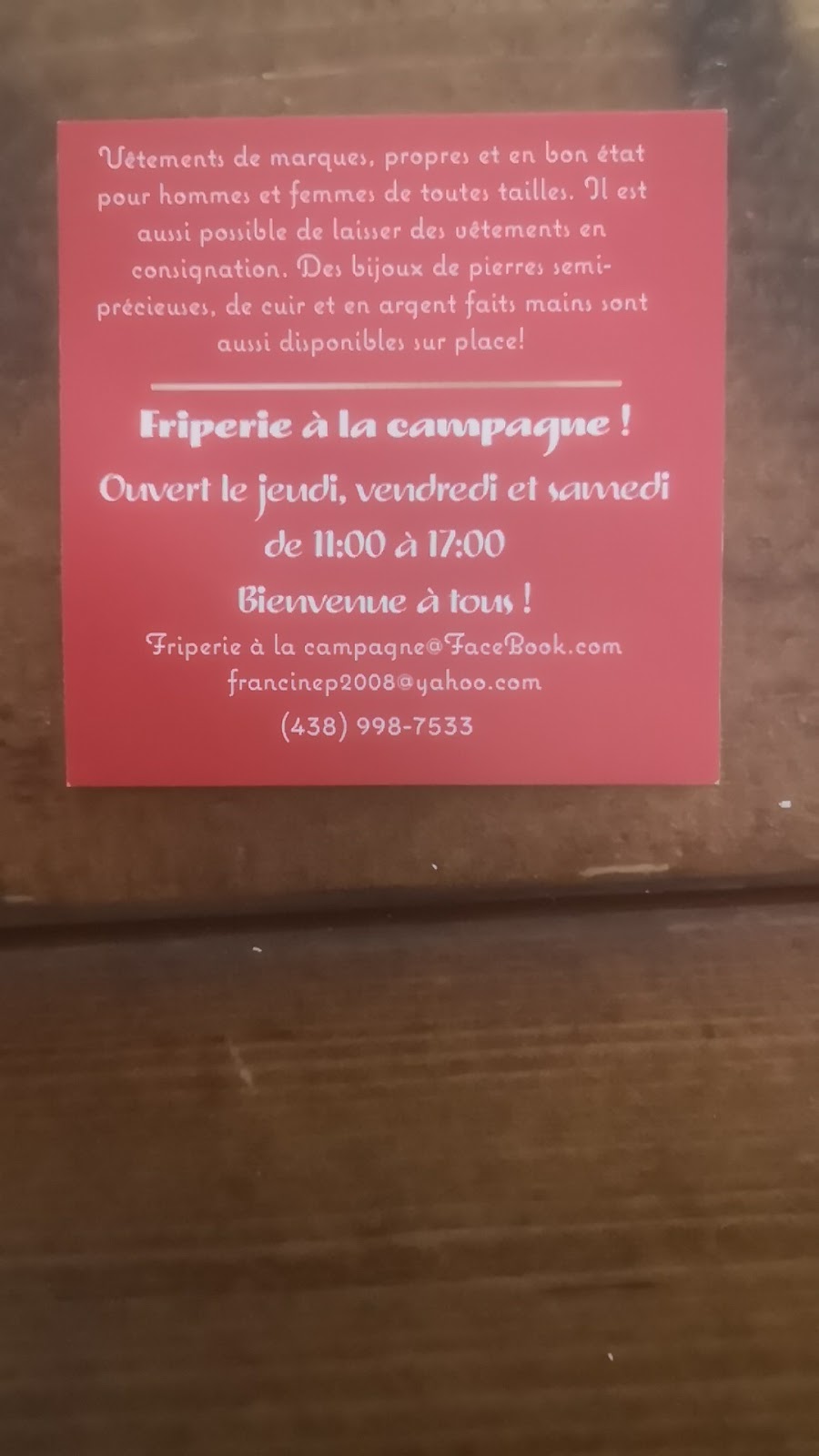 Friperie à la campagne | 2277 Rang de la Basse, Saint-Ours, QC J0G 1P0, Canada | Phone: (438) 998-7533