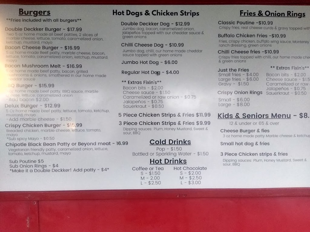 Double deckker Breakfast and burger bus | 8256 N Island Hwy, Black Creek, BC V9J 1H7, Canada | Phone: (250) 830-4053