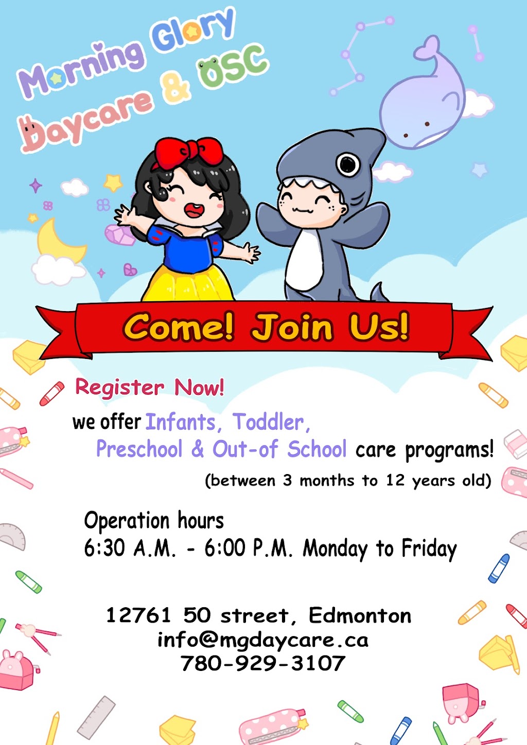 Morning Glory Daycare & OSC | 12761 50 St NW, Edmonton, AB T5A 4L8, Canada | Phone: (780) 929-3107