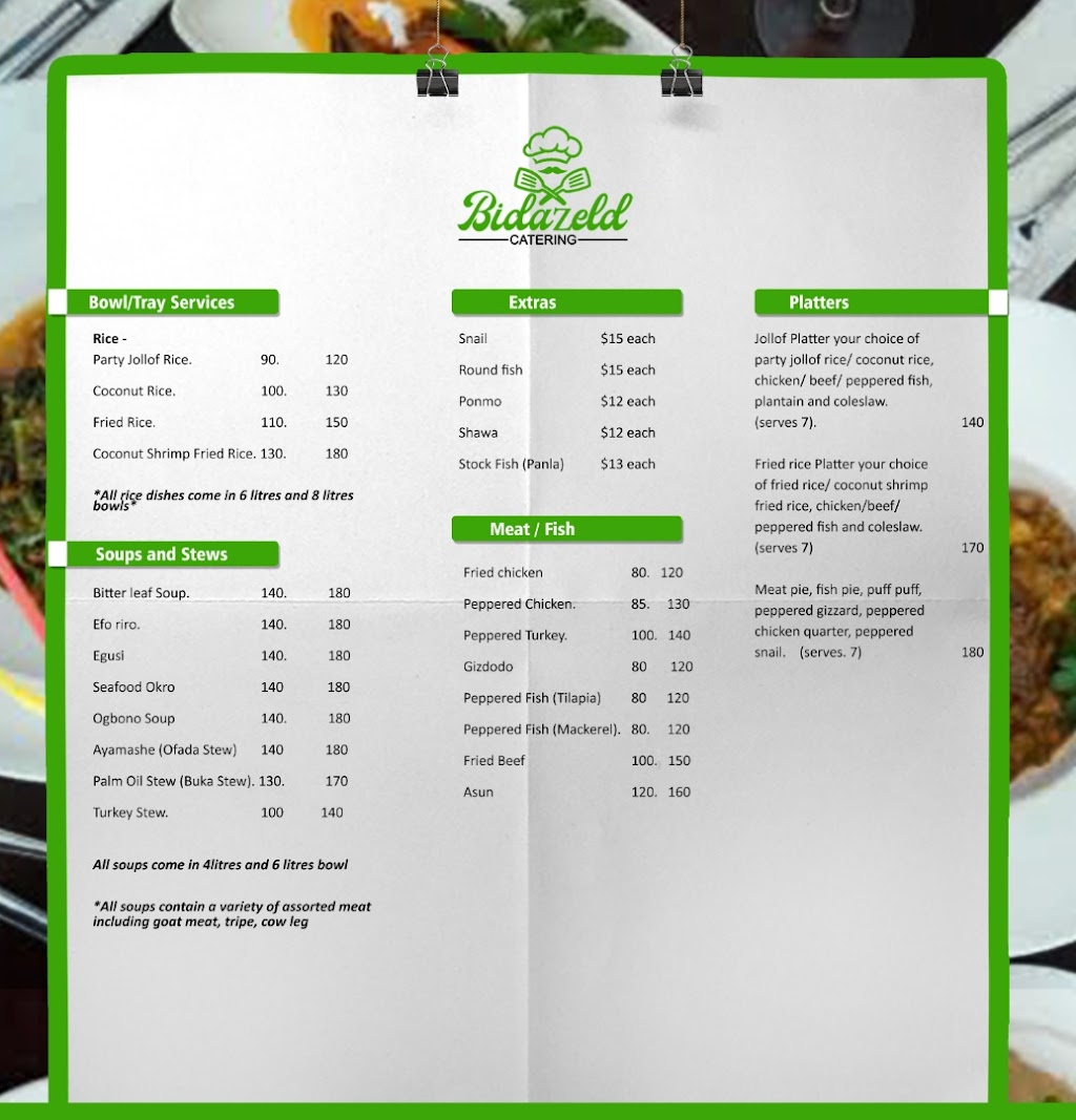 Bidazeld Catering | 3560 St Clair Ave E, Scarborough, ON M1K 0A9, Canada | Phone: (647) 581-6450