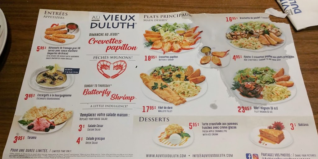 Restaurant Au Vieux Duluth | 758 Boulevard Monseigneur-Dubois, Saint-Jérôme, QC J7Y 4A5, Canada | Phone: (450) 431-2863
