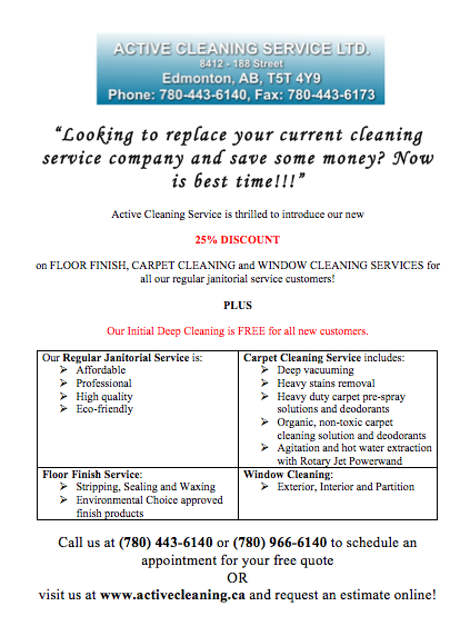 Active Cleaning Service | 8412 188 St NW, Edmonton, AB T5T 4Y9, Canada | Phone: (780) 966-6140