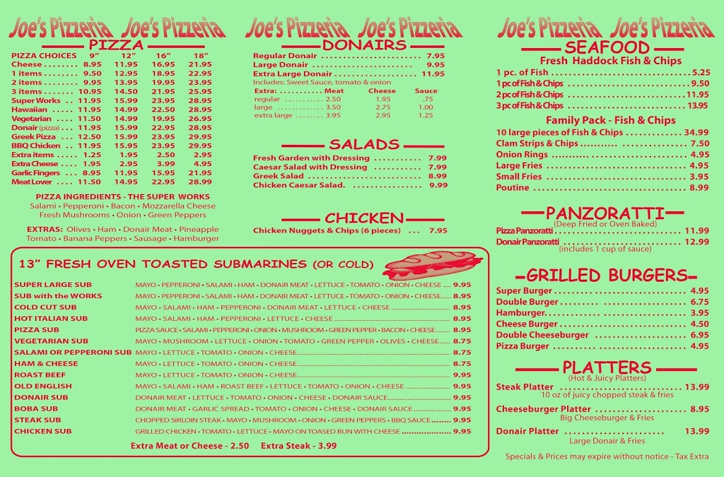 Joes Pizzeria Ltd | 5705 Nova Scotia Trunk 1, Cambridge, NS B0P 1G0, Canada | Phone: (902) 538-0707