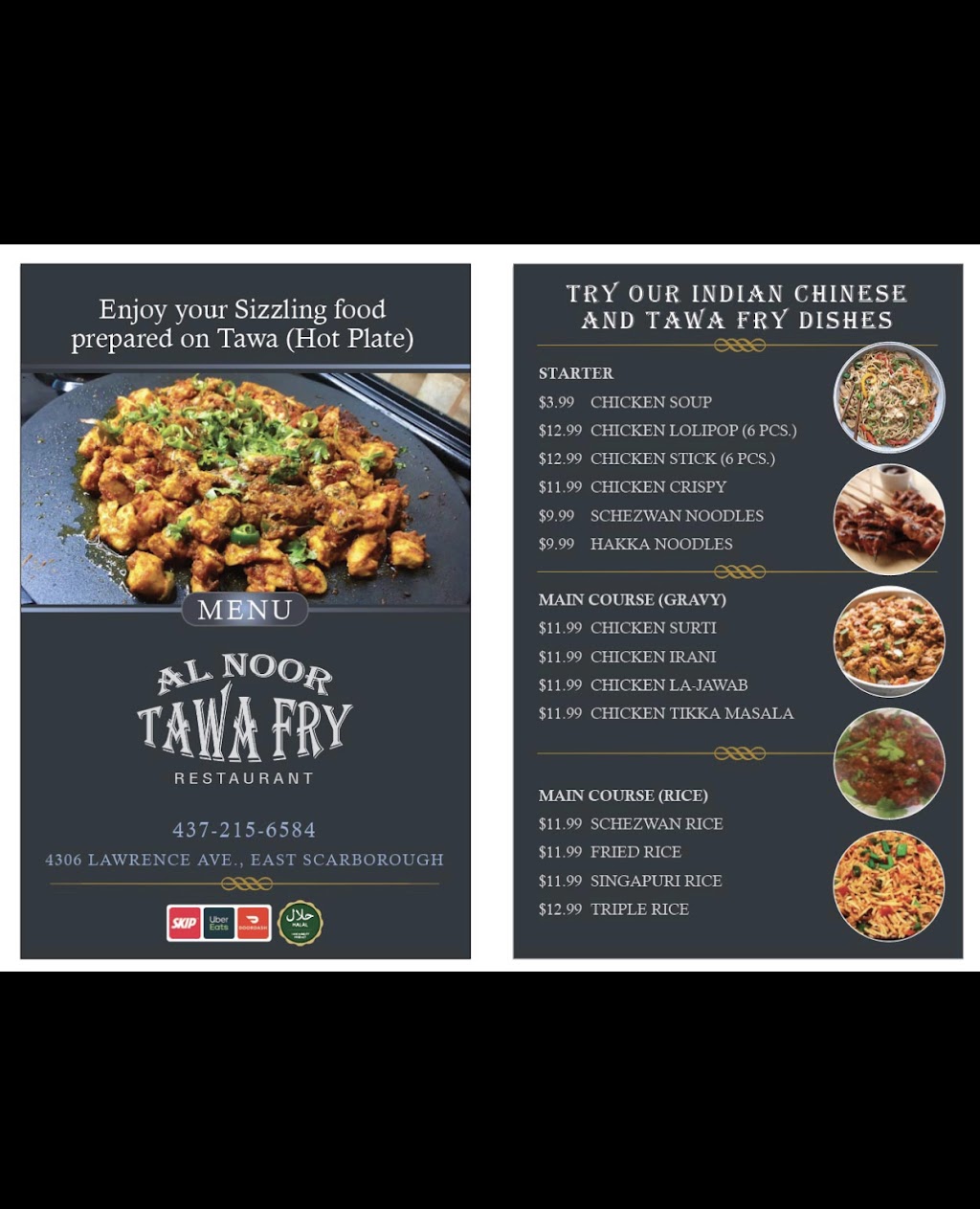 Al Noor Tawa Fry | meal takeaway | 4306 Lawrence Ave E, Scarborough, ON M1E 2S9, Canada | 4372156584 OR +1 437-215-6584