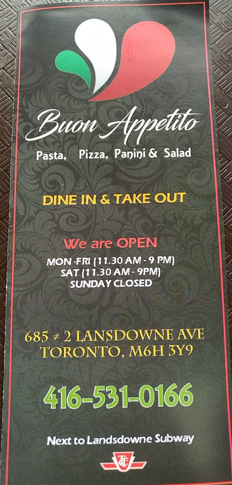 Buon Appetito | 685 Lansdowne Ave, Toronto, ON M6H 3Y9, Canada | Phone: (416) 531-0166