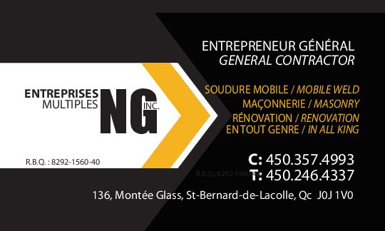 Entreprises Multiples N.G Inc | 136 Montée Glass, Saint-Bernard-de-Lacolle, QC J0J 1V0, Canada | Phone: (450) 357-4993