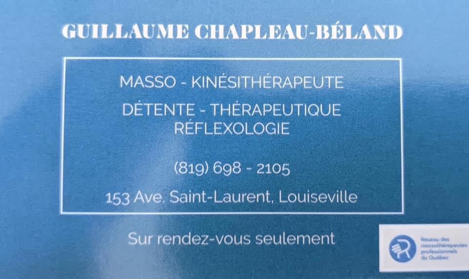 Massothérapie Guillaume Chapleau-Béland | 153 Avenue St Laurent, Louiseville, QC J5V 1J8, Canada | Phone: (819) 698-2105