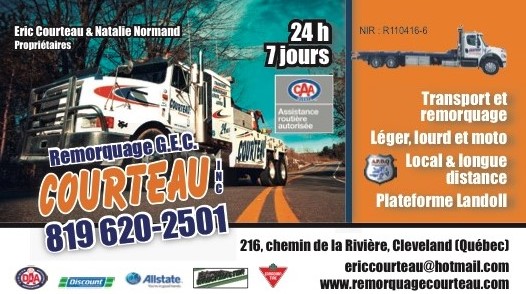 Remorquage Courteau | 216 Chem. de la Rivière, Cleveland, QC J0B, Canada, Canada | Phone: (819) 620-2501