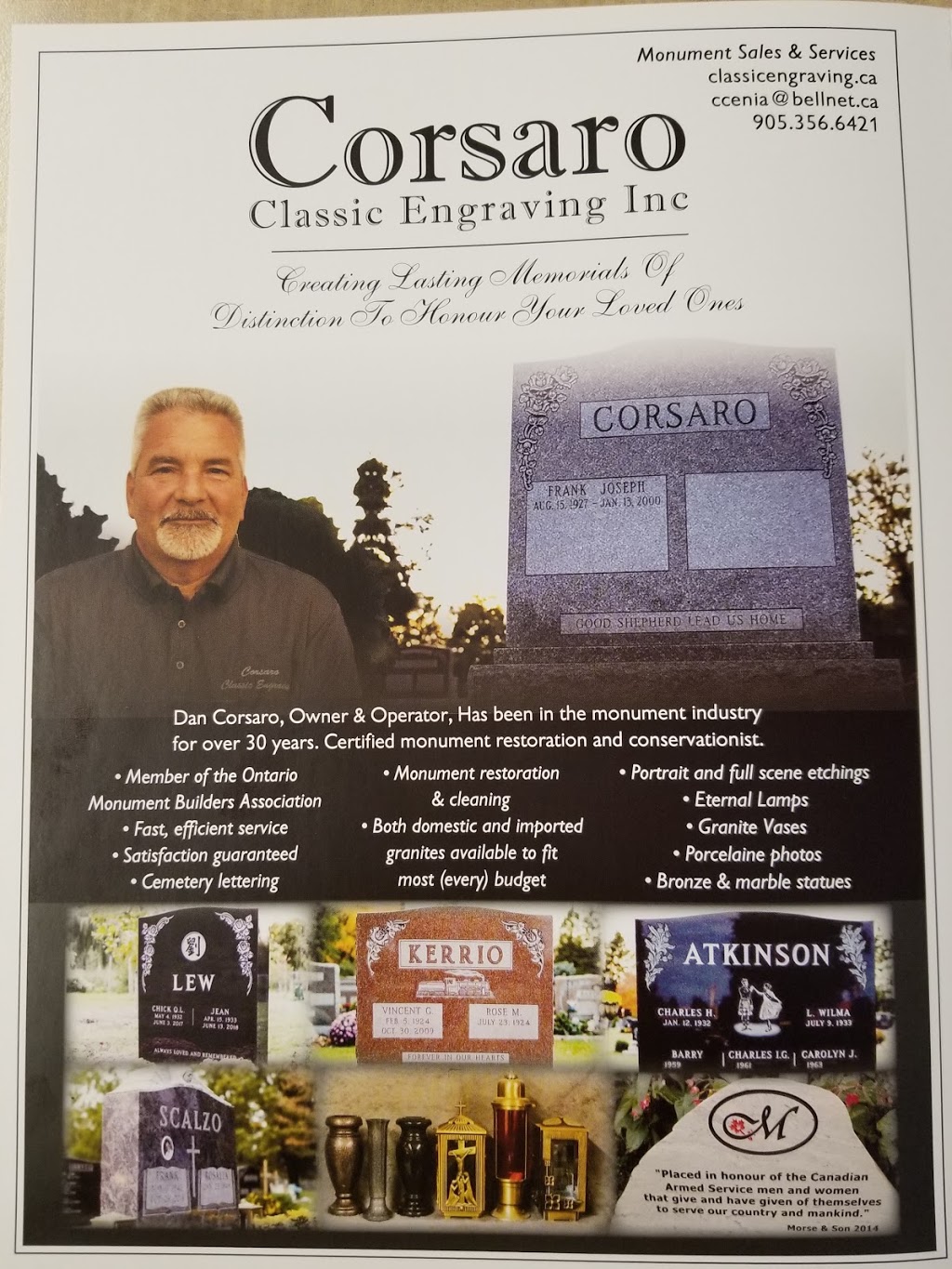 Corsaro Classic Engraving | 6193 Franklin Ave, Niagara Falls, ON L2G 4Z4, Canada | Phone: (416) 326-8394