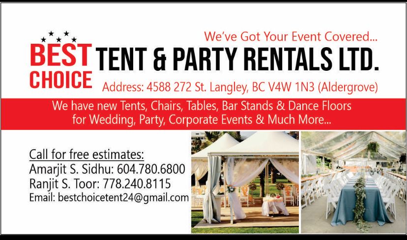 Best Choice Tent & Party Rentals | point of interest | 4588 272 St, Aldergrove, BC V4W 1N3, Canada | 6047806800 OR +1 604-780-6800
