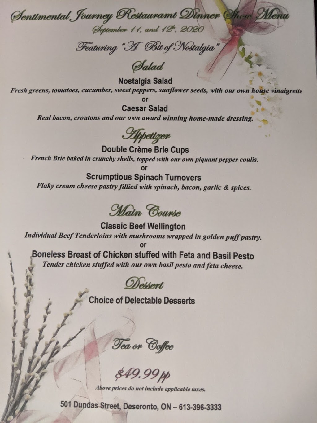 Sentimental Journey Dining & Dancing | 501 Dundas St, Deseronto, ON K0K 1X0, Canada | Phone: (613) 396-3333