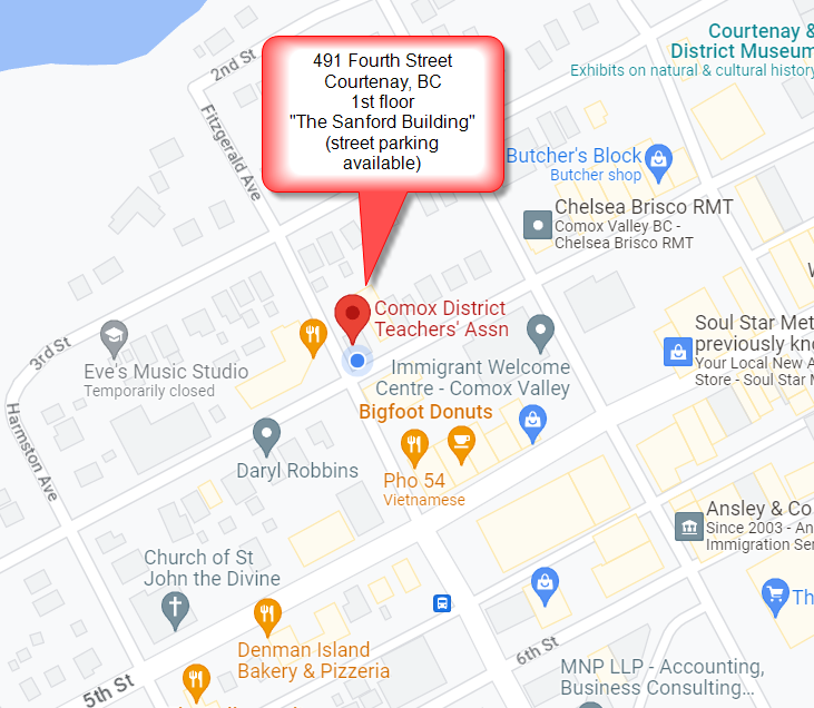 Comox District Teachers Assn | 491 4th St, Courtenay, BC V9N 1G9, Canada | Phone: (250) 338-1461 ext. 3