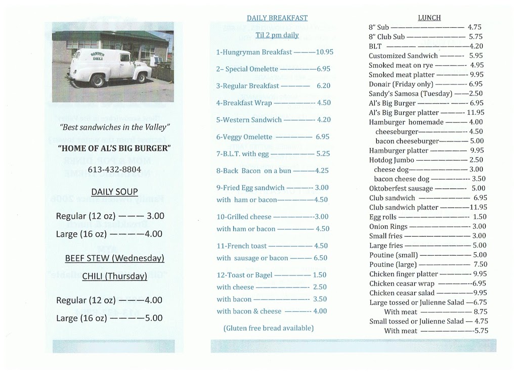 Sandys Deli/Diner | 630 OBrien Rd, Renfrew, ON K7V 3Z2, Canada | Phone: (613) 432-8804