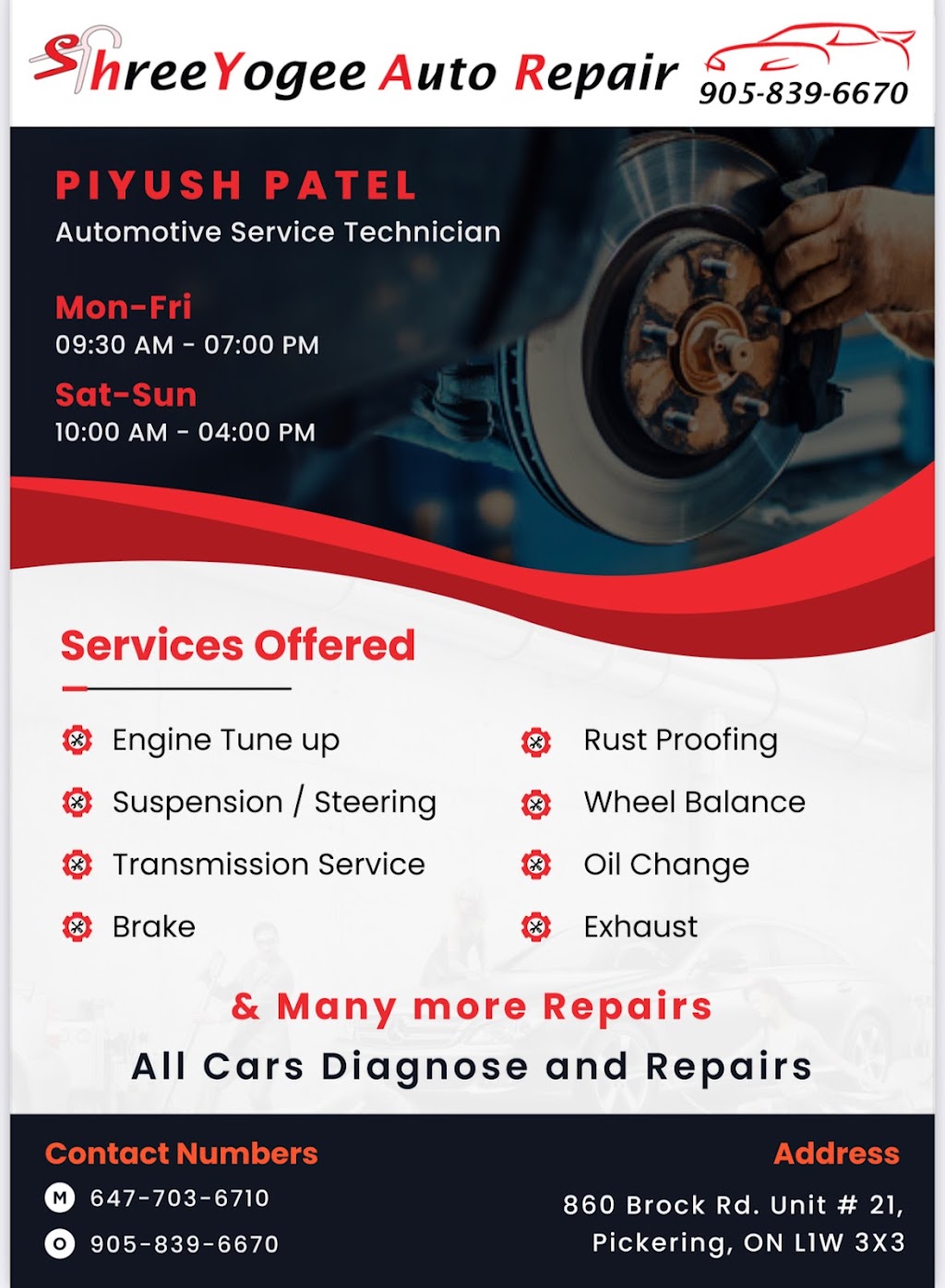Shree Yogee Auto Repair | 860 Brock Rd Unit 21, Pickering, ON L1W 3X3, Canada | Phone: (647) 703-6710