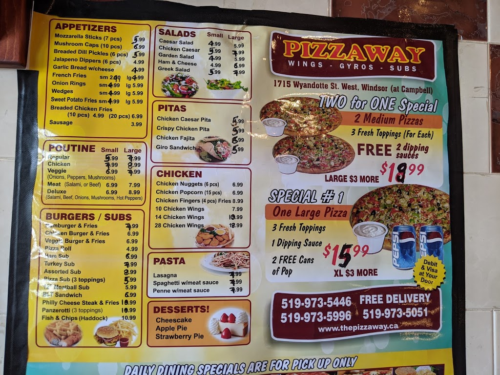 Pizzaway | 1715 Wyandotte St W, Windsor, ON N9B 1J2, Canada | Phone: (519) 973-5446