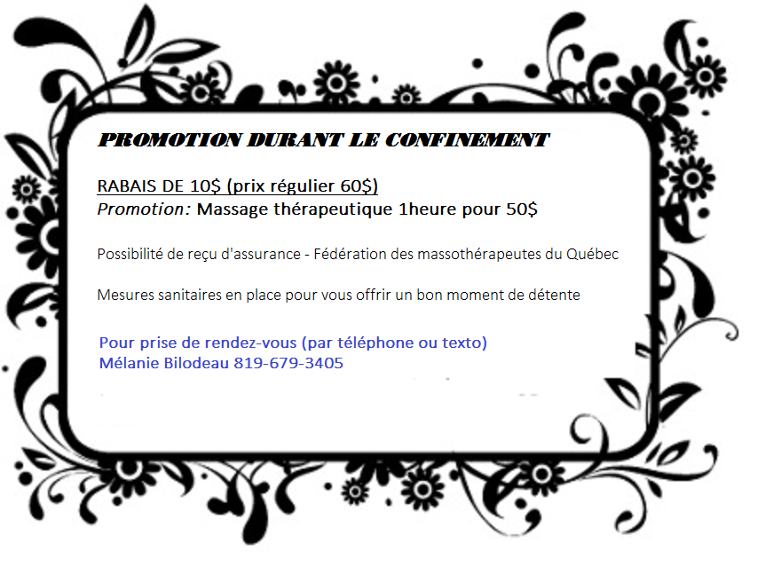Massothérapie Mélanie Bilodeau | 1407 Rue du Mont-Saint-Michel, Sherbrooke, QC J1N 4B9, Canada | Phone: (819) 679-3405