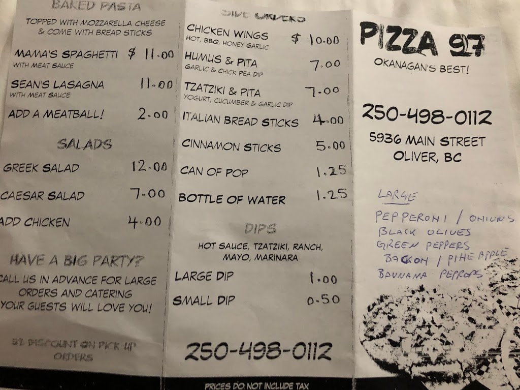 Pizza 97 | 5936 Main St, Oliver, BC V0H 1T0, Canada | Phone: (250) 498-0112