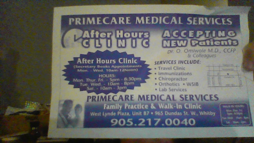 Primecare Medical Centre | 965 Dundas St W, Whitby, ON L1P 1G8, Canada | Phone: (905) 217-0040